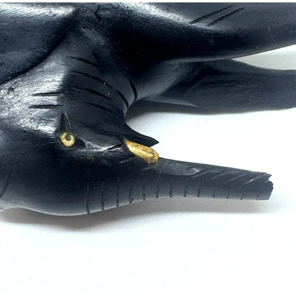 Vintage Ebony Wood Black Elephant Hand Carved Figurine Sculpture